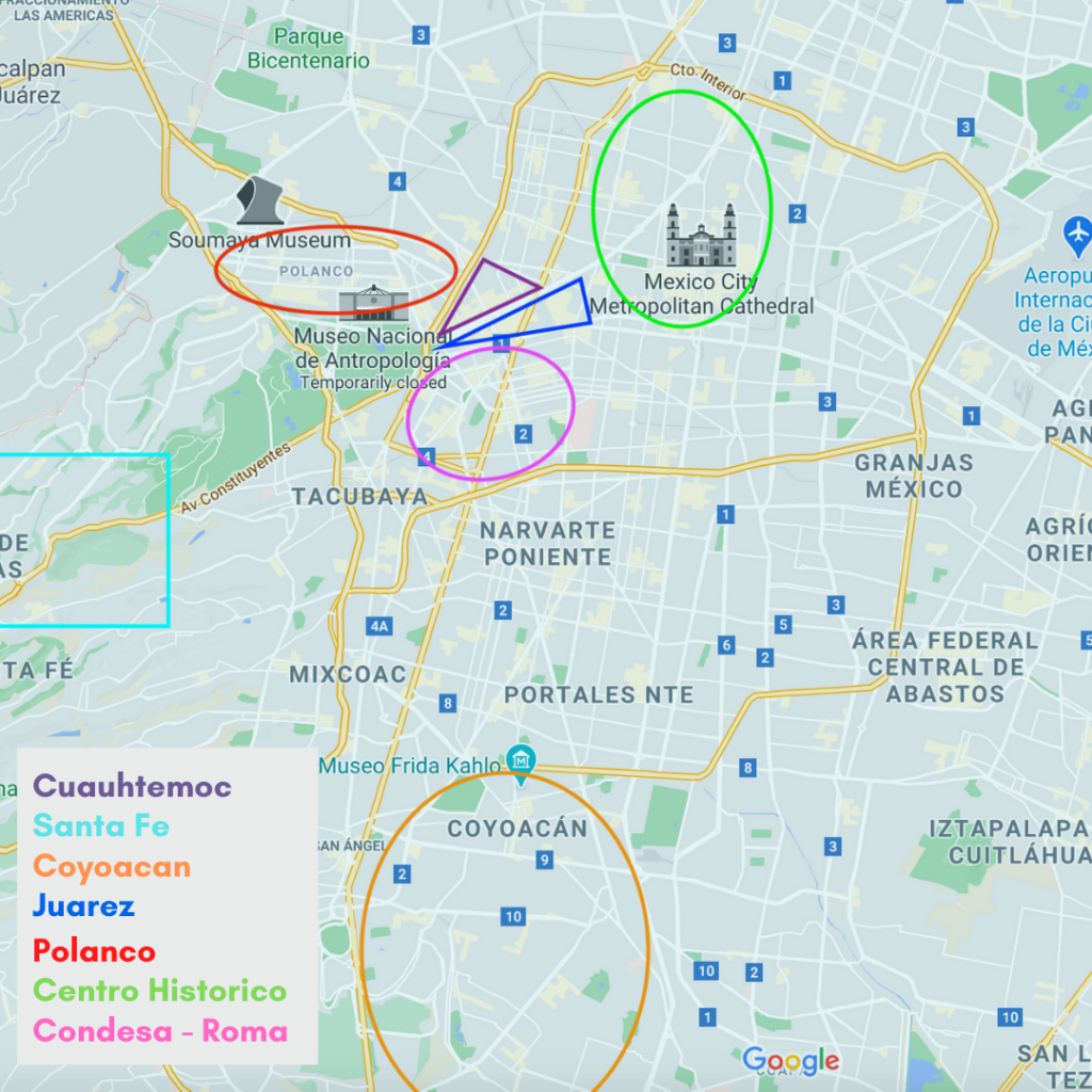 Places to Stay - Mexico City Neighborhood Map